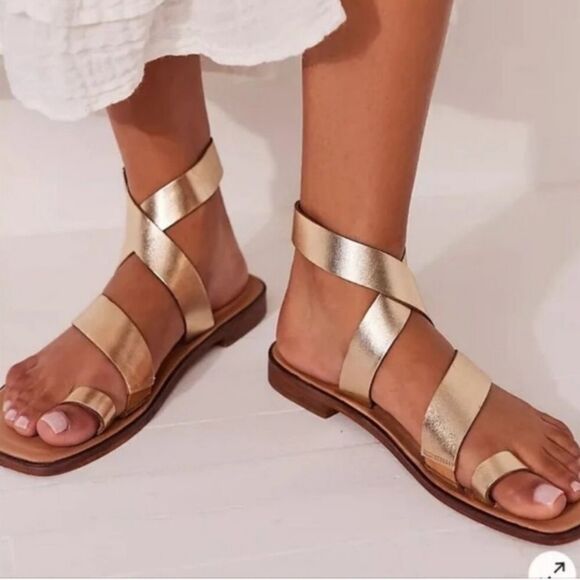 NEW Free People Romeo Wrap Sandals Gold - Picture 1 of 7